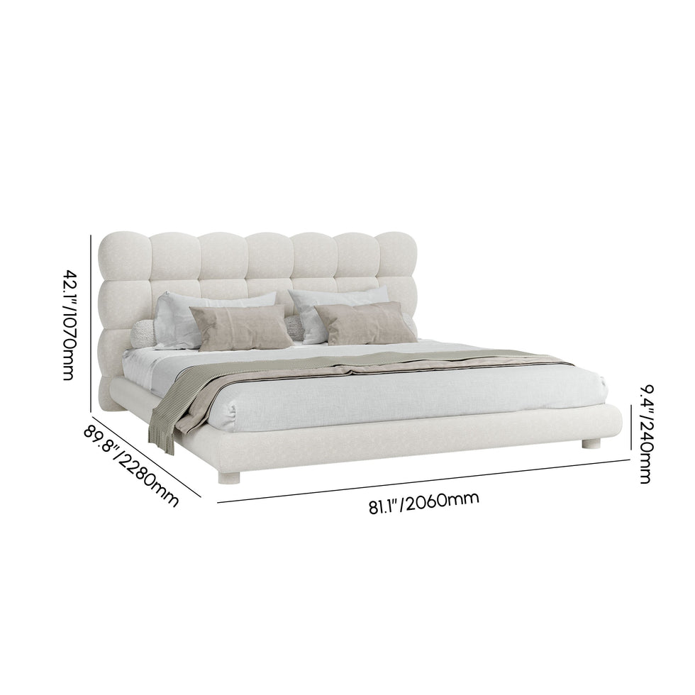 HMR - White Boucle Upholstered Platform Bubble Bed Frame