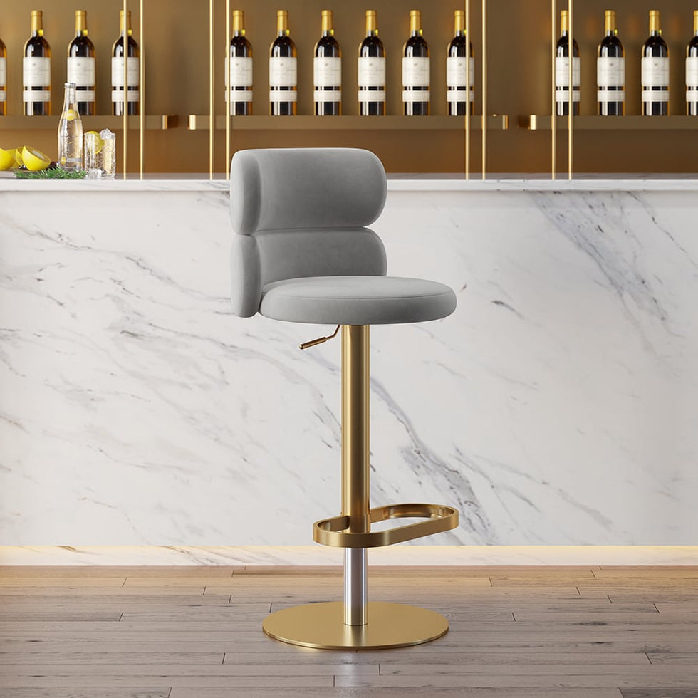 HMR - Affordable Luxury Modern Adjustable Swivel Bar Stools with Velvet Upholstery