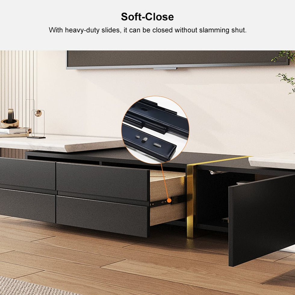 HMR - 51.2'' to 86.6'' Extendable TV Stand White & Black Corner Media Console with 2 Drawers