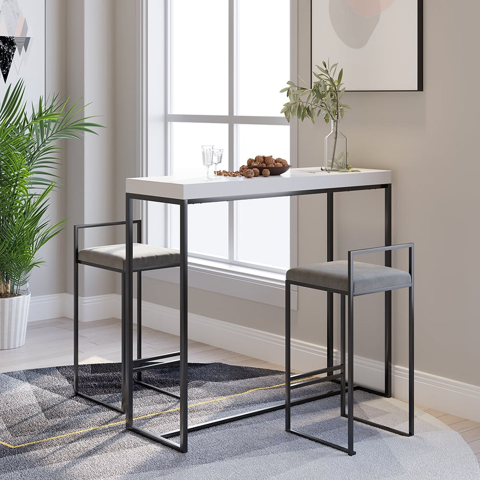 HMR - 72'' Japandi Kitchen lsland Gray Counter Stools Set Wooden Storage Kitchen Cabinet