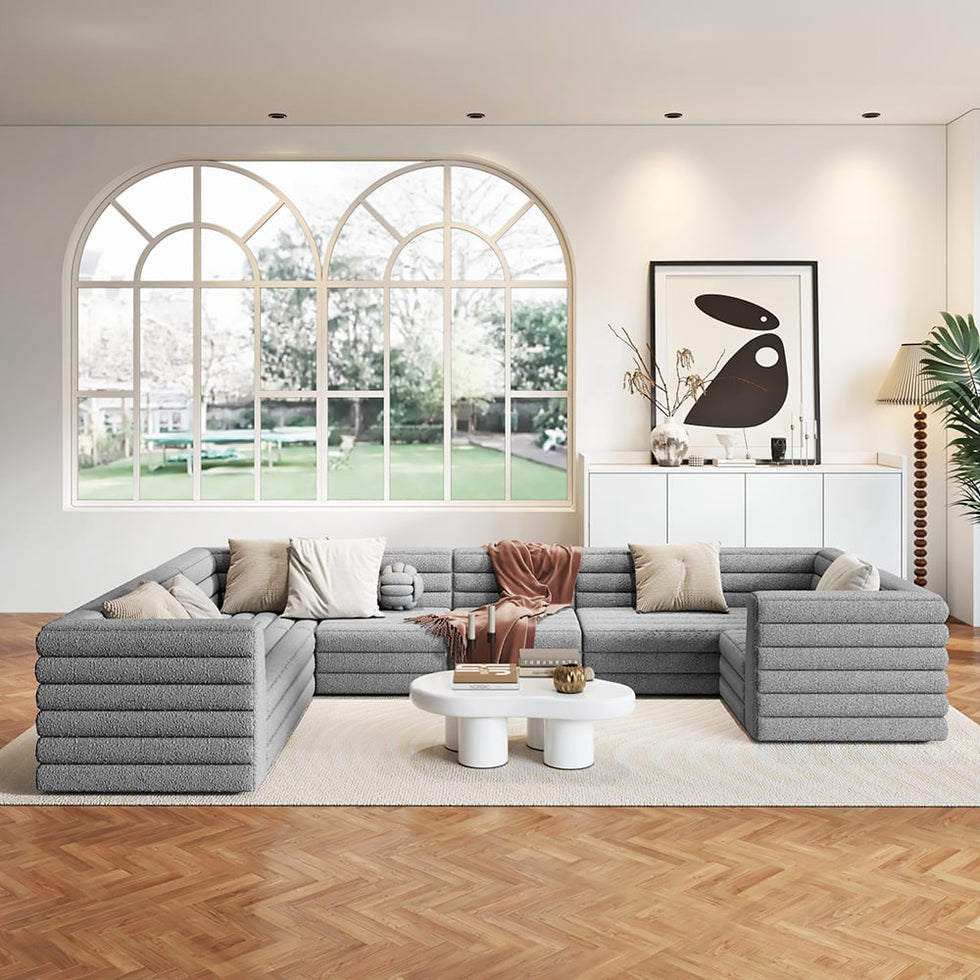 HMR - 126" U-Shaped Modern Modular Sectional Sofa for 8 Seaters