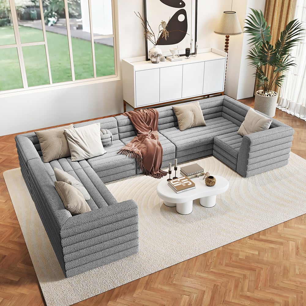 HMR - 126" U-Shaped Modern Modular Sectional Sofa for 8 Seaters