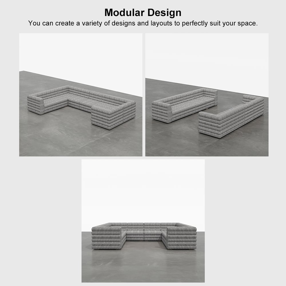 HMR - 126" U-Shaped Modern Modular Sectional Sofa for 8 Seaters
