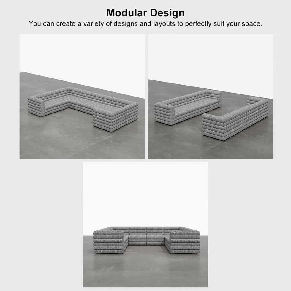 HMR - 126" U-Shaped Modern Modular Sectional Sofa for 8 Seaters