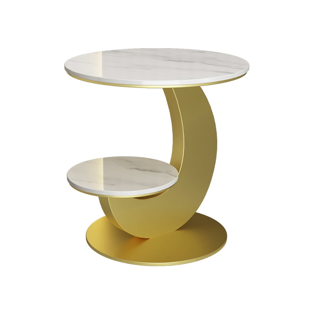 HMR - 20" Round Sintered Stone 2-Tier Moon-Shaped Side Table