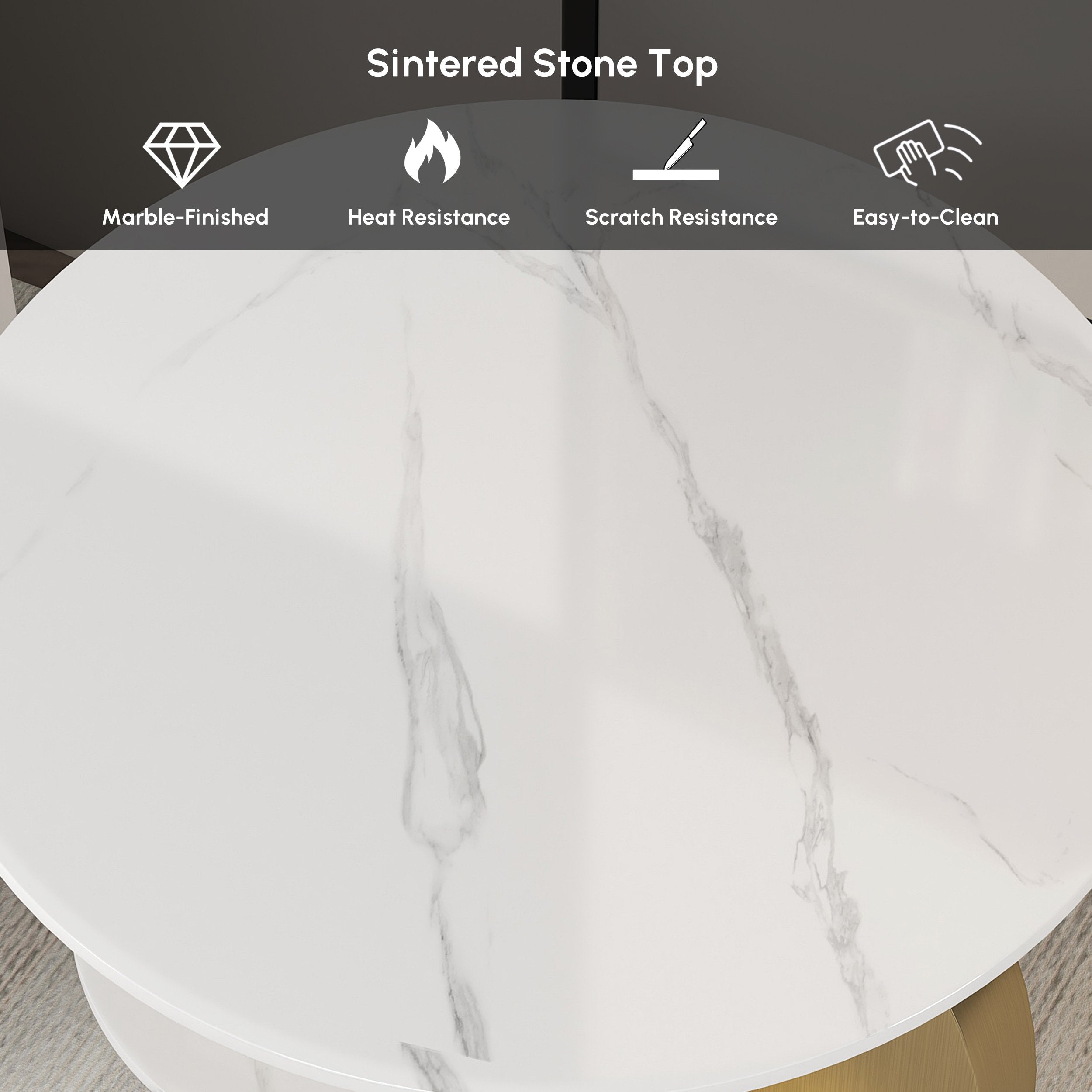 HMR - 20" Round Sintered Stone 2-Tier Moon-Shaped Side Table