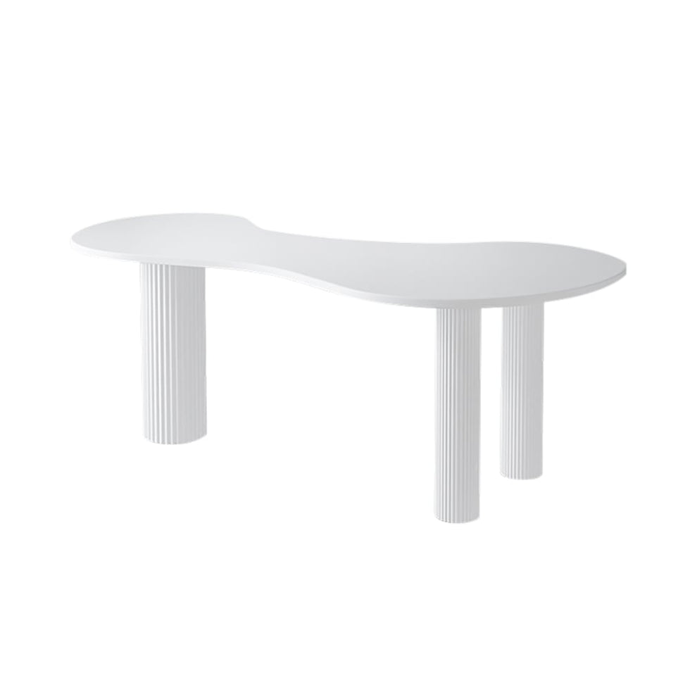 HMR - 55.1" Japandi White Curved Desk Home Office Pedestal Desk with 3 Legs Writing Desk
