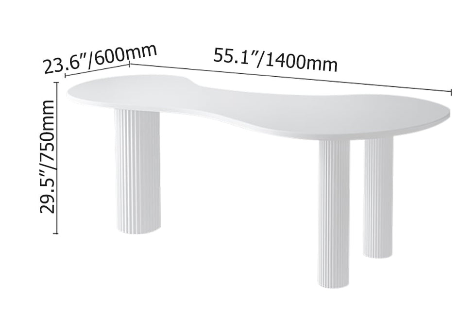 HMR - 55.1" Japandi White Curved Desk Home Office Pedestal Desk with 3 Legs Writing Desk