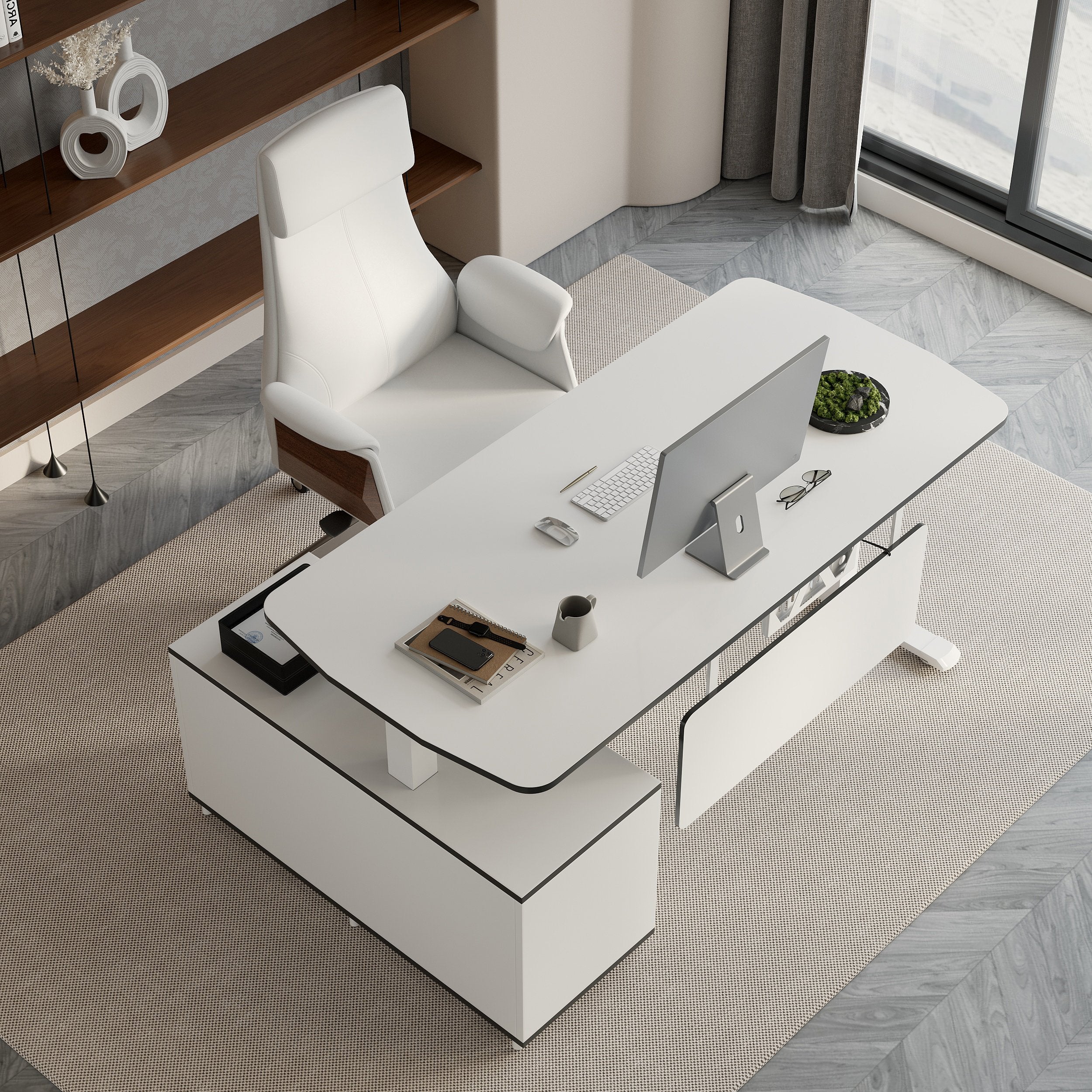 HMR - Modern L Shaped Adjustable Electric Standing Executive Desk