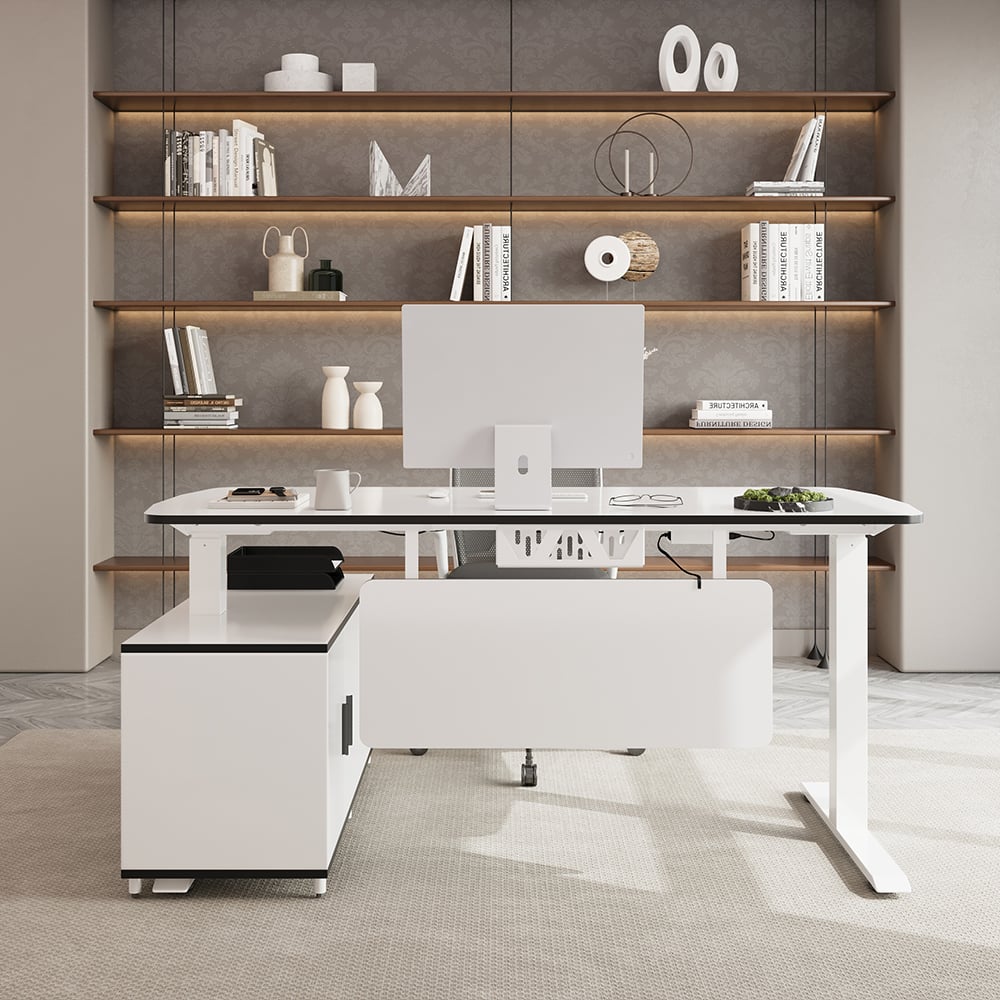 HMR - Modern L Shaped Adjustable Electric Standing Executive Desk