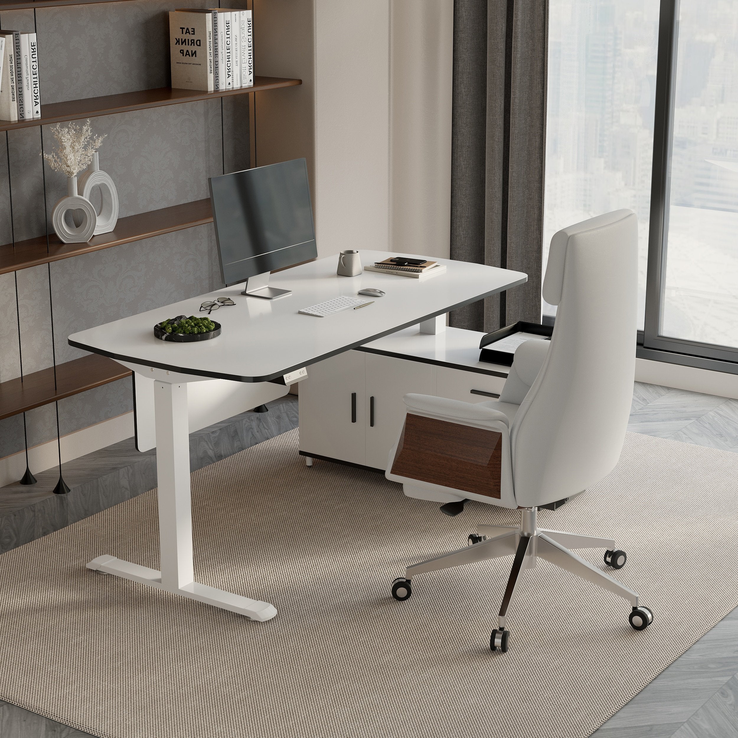 HMR - Modern L Shaped Adjustable Electric Standing Executive Desk