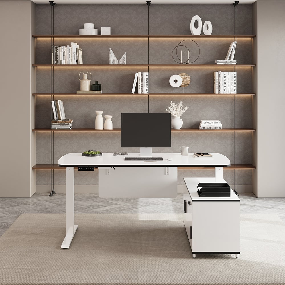 HMR - Modern L Shaped Adjustable Electric Standing Executive Desk
