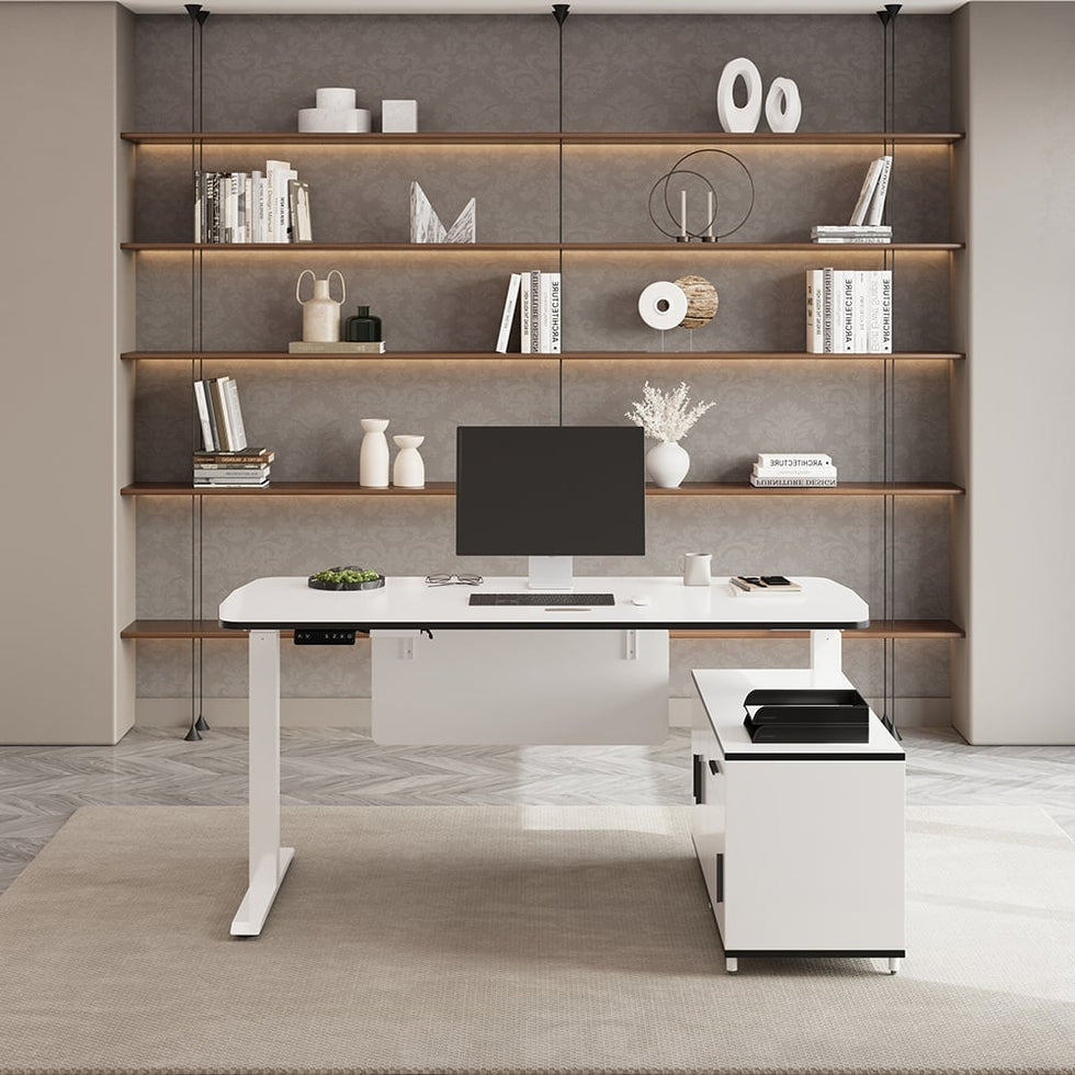 HMR - Modern L Shaped Adjustable Electric Standing Executive Desk