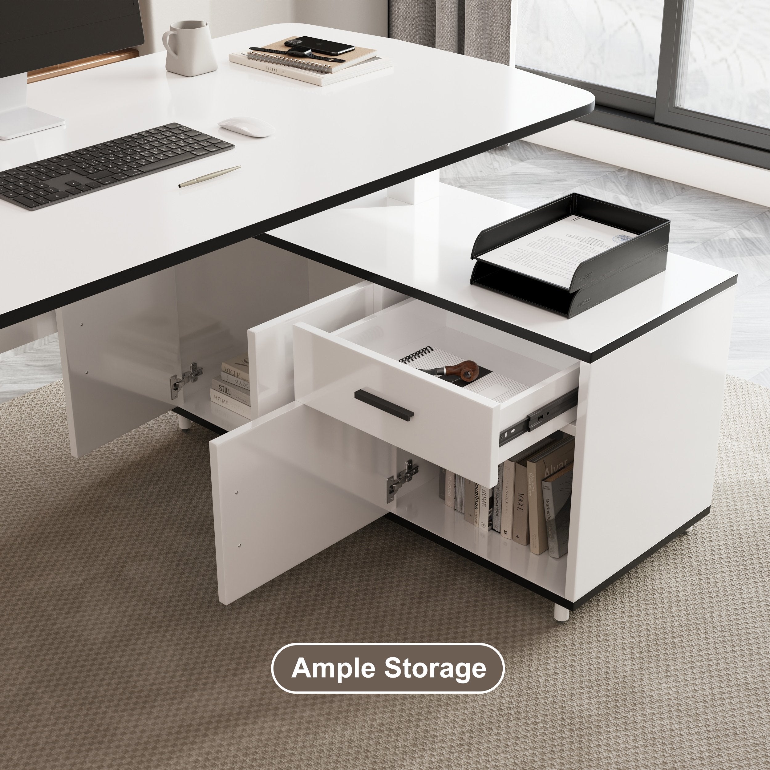HMR - Modern L Shaped Adjustable Electric Standing Executive Desk