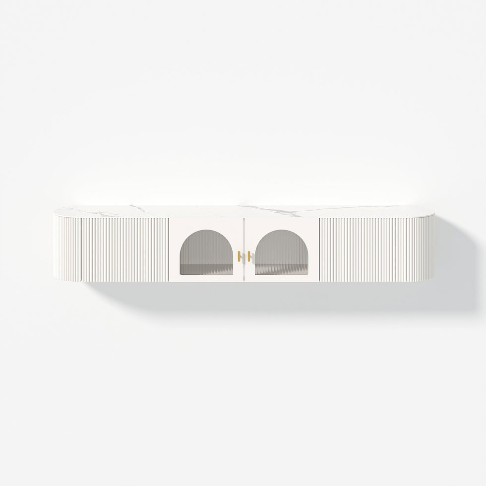 HMR - 70.8" White Sintered Stone Floating Wall-Mounted TV Stand
