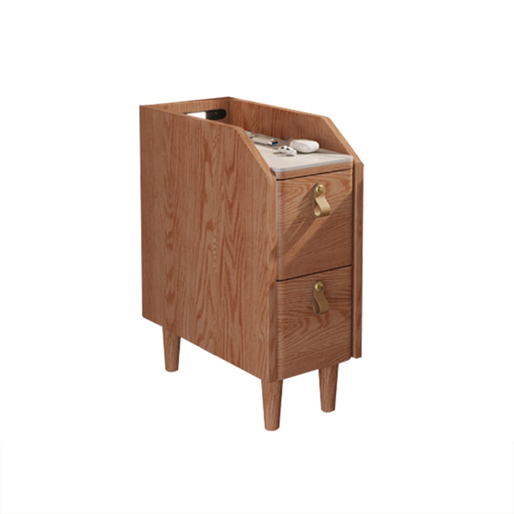 HMR - Modern Narrow Smart Nightstand Cherry Bedside Table with Sensor Light & USB Port