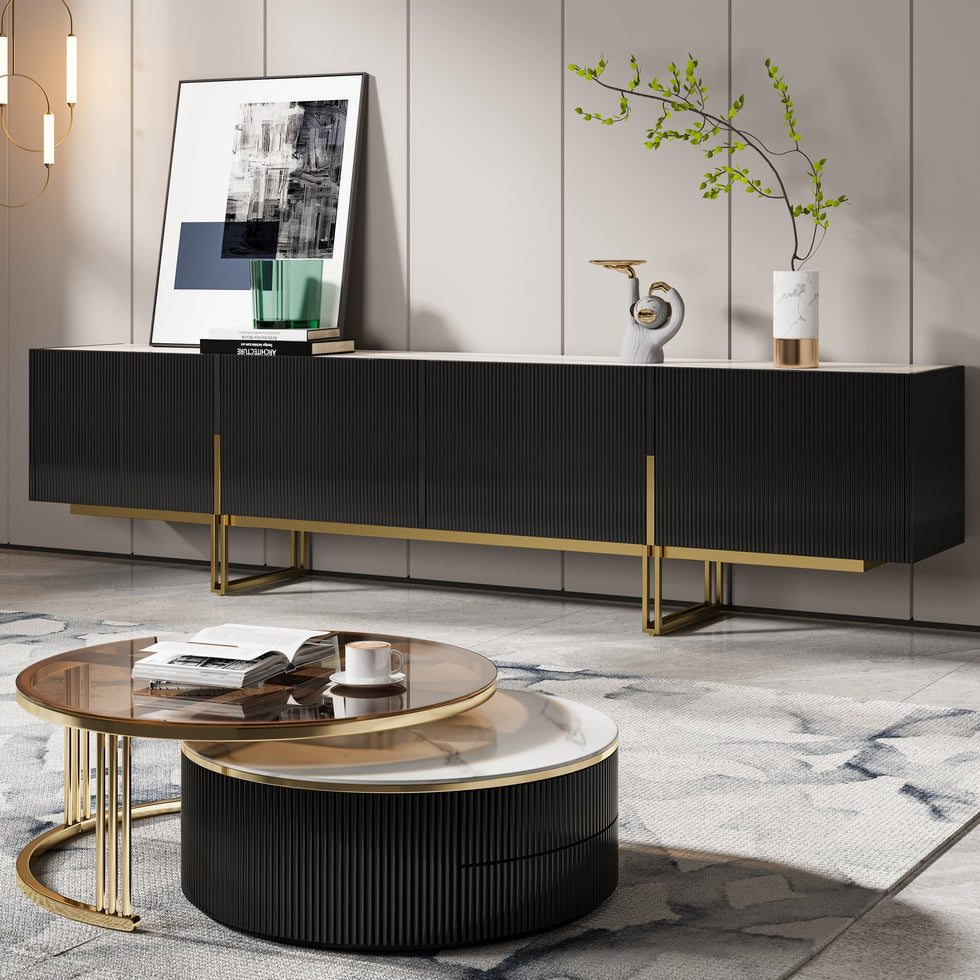 HMR - Grovyn Sintered Stone Top Fluted TV Stand with Storage