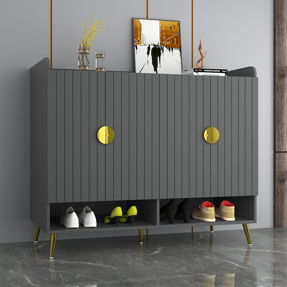 HMR - Yellar Nordic Entryway Shoe Cabinet with Doors & Open Shelves