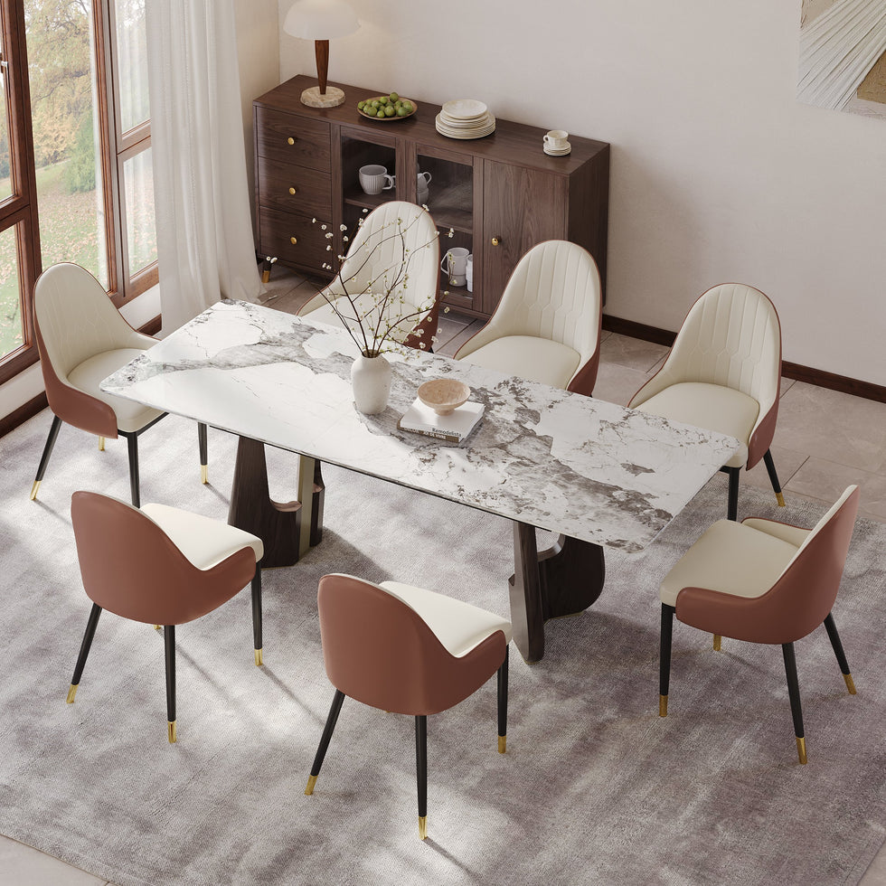 HMR - 71"-87" Rectangle Extendable Dining Table Sintered Stone Top for 6-8 People