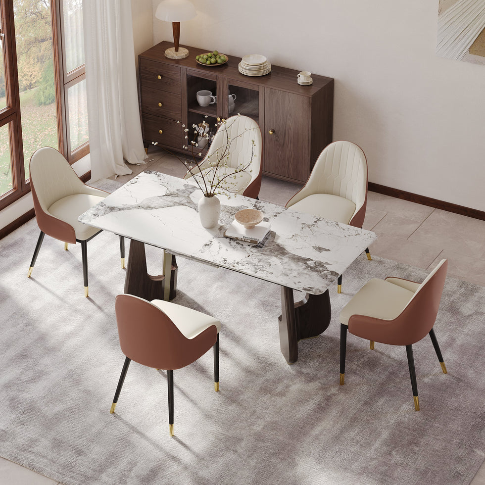 HMR - 71"-87" Rectangle Extendable Dining Table Sintered Stone Top for 6-8 People