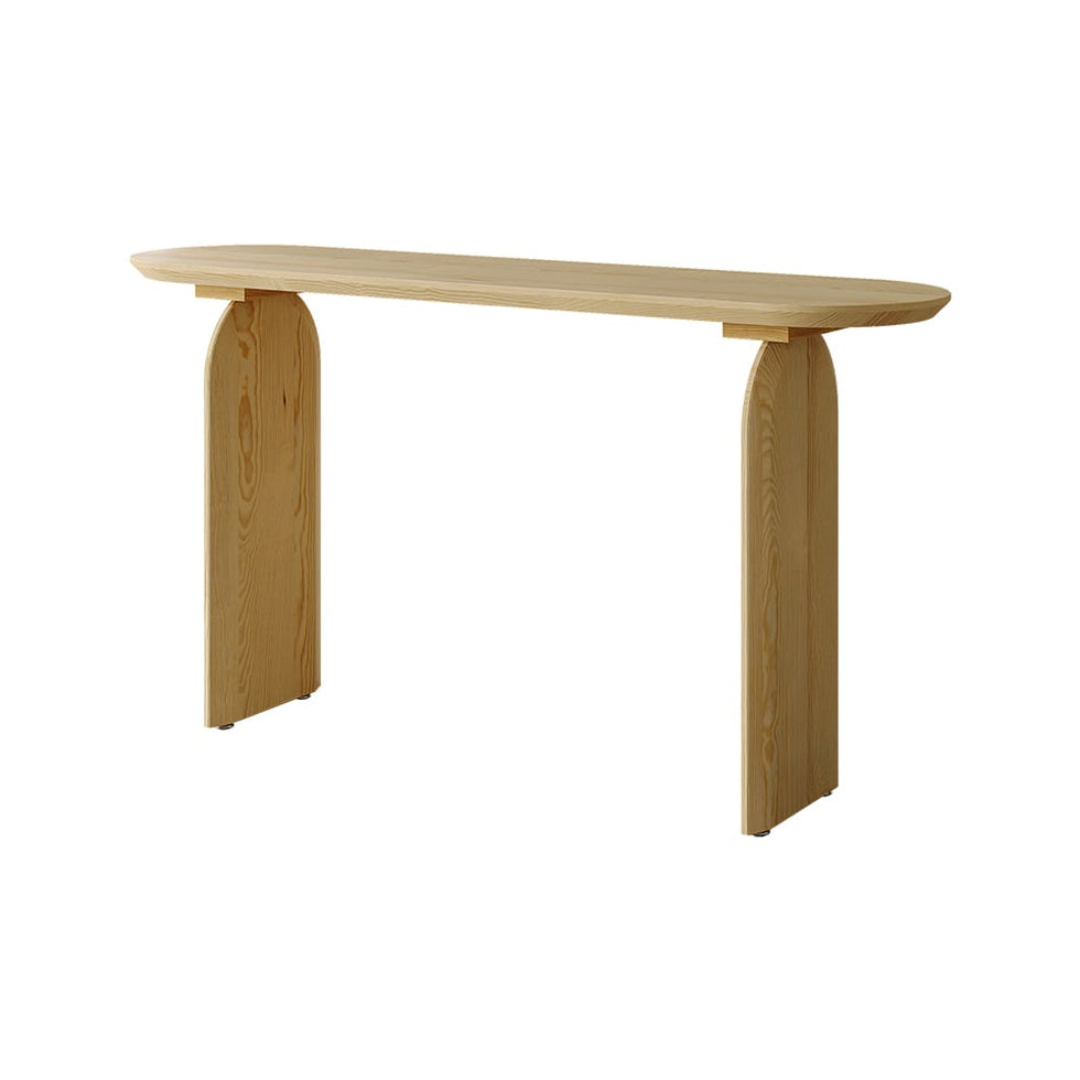 HMR - Tintica 59.1" Rustic Solid Wood Long Console Table Natural Entryway Table Pedestal Base