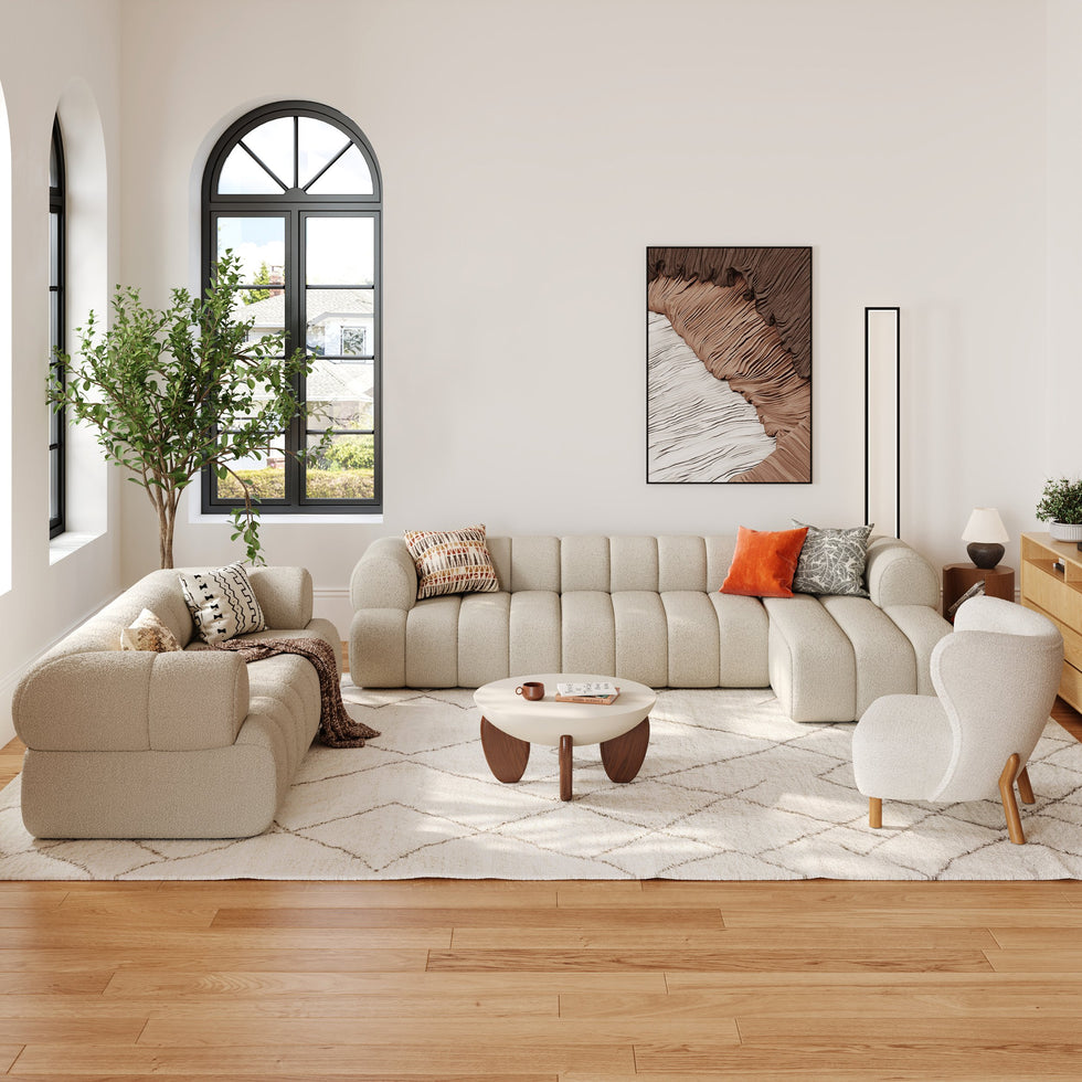 HMR - 83" 2-Seater Channel Boucle Loveseats Sofa