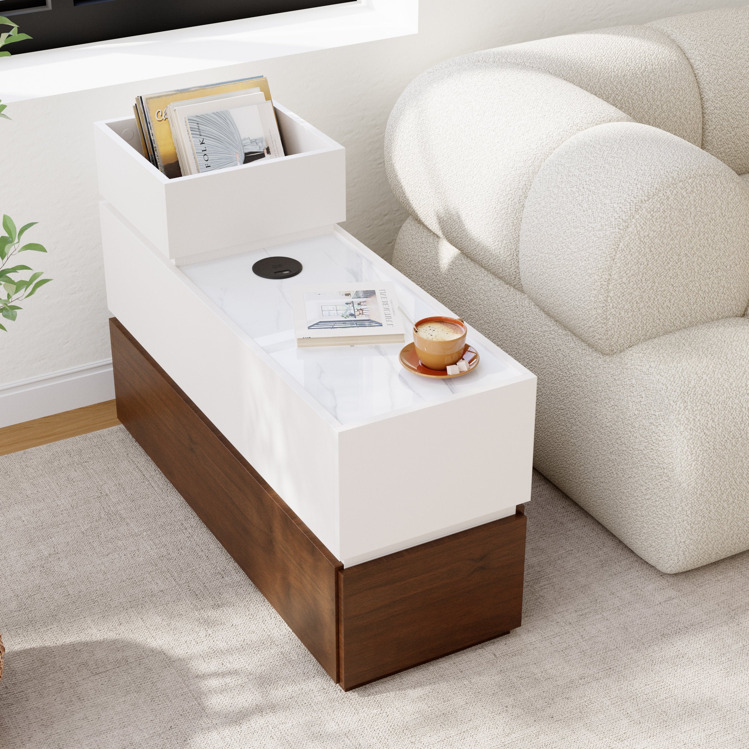 HMR - Sintered Stone Top Narrow Smart Side Table with Storage