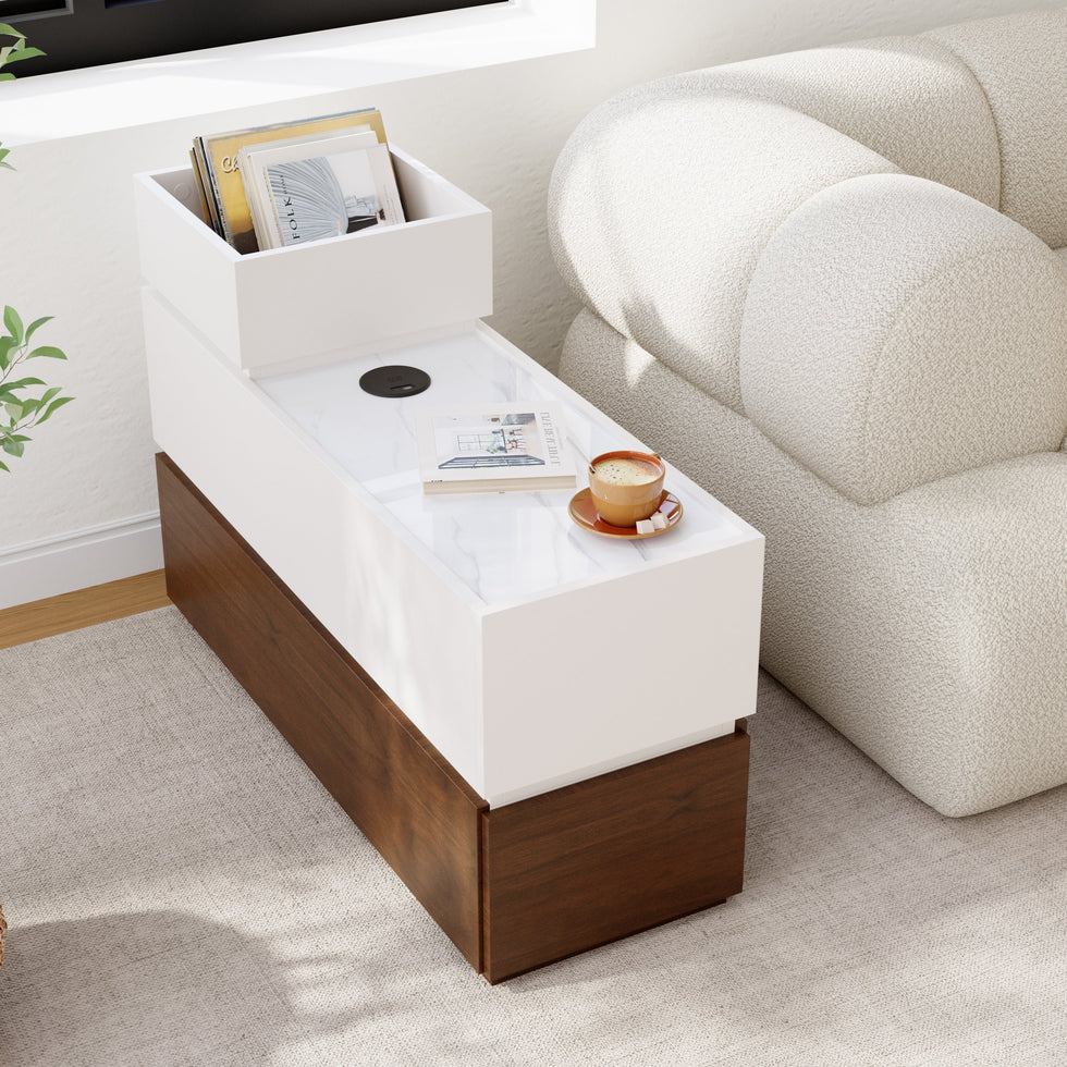 HMR - Sintered Stone Top Narrow Smart Side Table with Storage