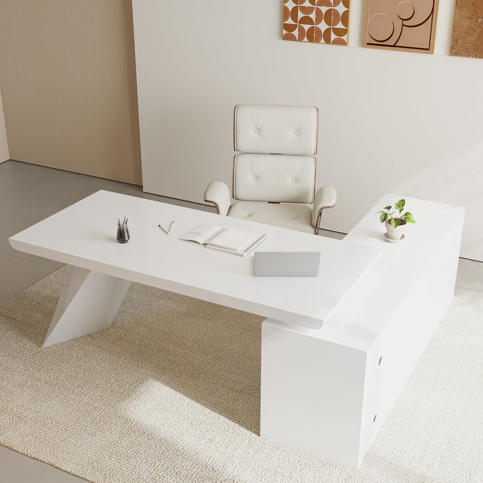 HMR - Modern L-Shape Executive Desk & Office Chair Set