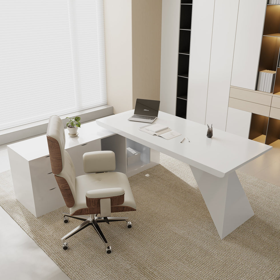 HMR - Modern L-Shape Executive Desk & Office Chair Set