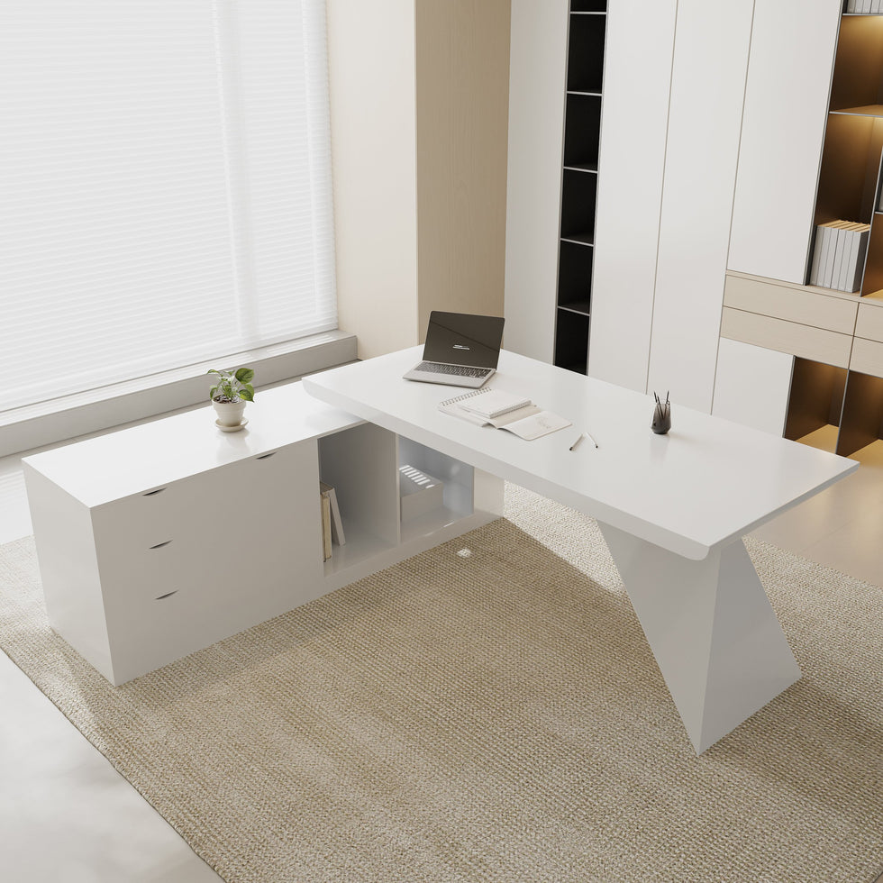 HMR - Modern L-Shape Executive Desk & Office Chair Set