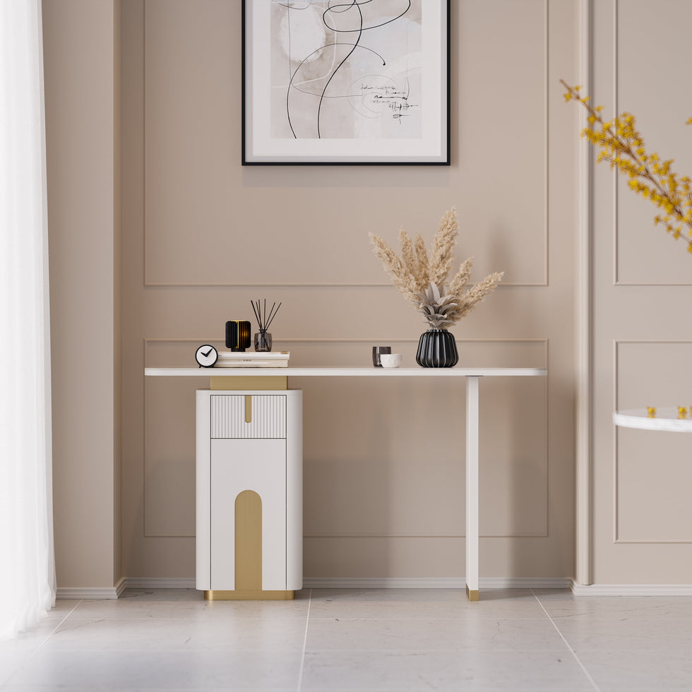 HMR - Artus 48" Modern Sintered Stone Console Table with Storage Entryway Table