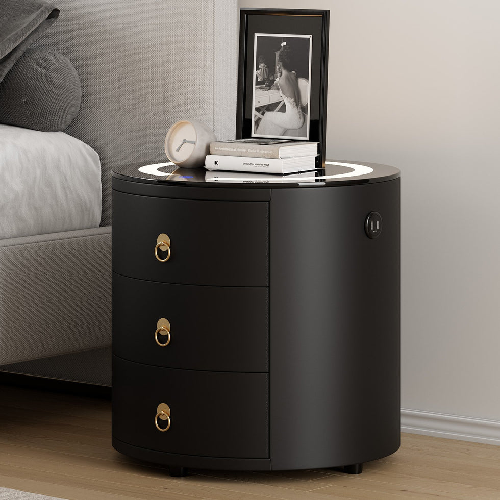 HMR - Leather 3-Drawer Smart Nightstand with Light & Speaker