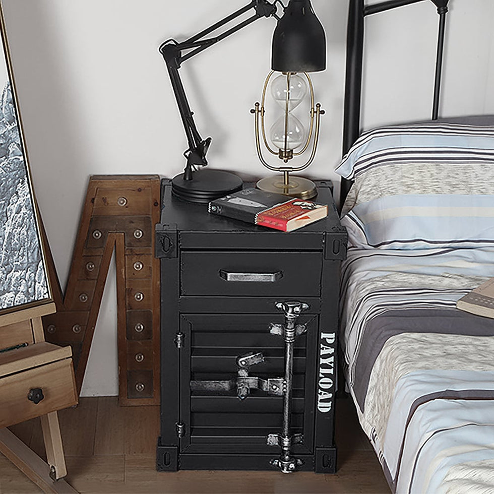 HMR - Ctainer Industrial Nightstand Retro Bedside Storage Cabinet with Door & Drawer