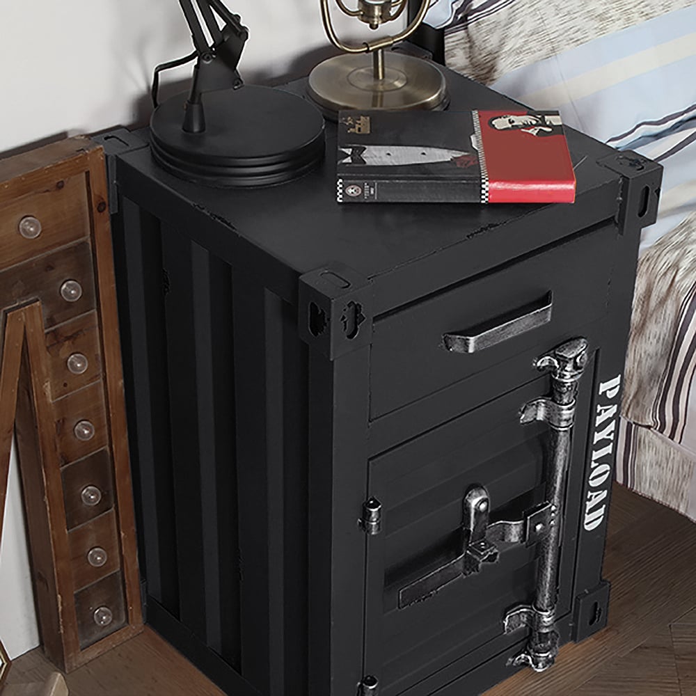 HMR - Ctainer Industrial Nightstand Retro Bedside Storage Cabinet with Door & Drawer
