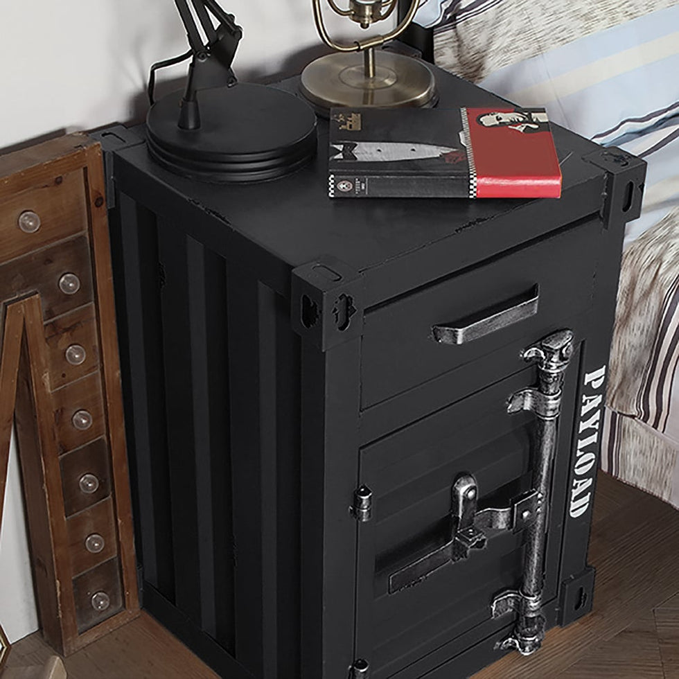 HMR - Ctainer Industrial Nightstand Retro Bedside Storage Cabinet with Door & Drawer