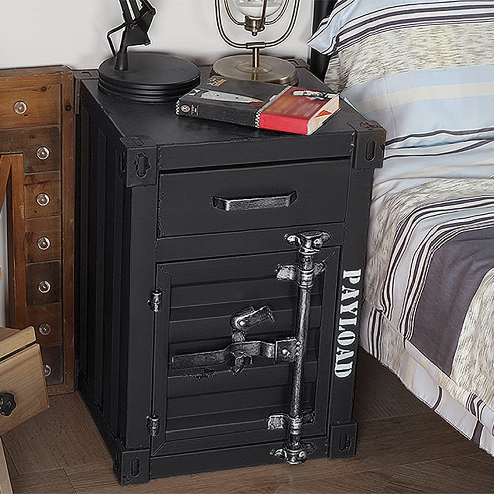 HMR - Ctainer Industrial Nightstand Retro Bedside Storage Cabinet with Door & Drawer