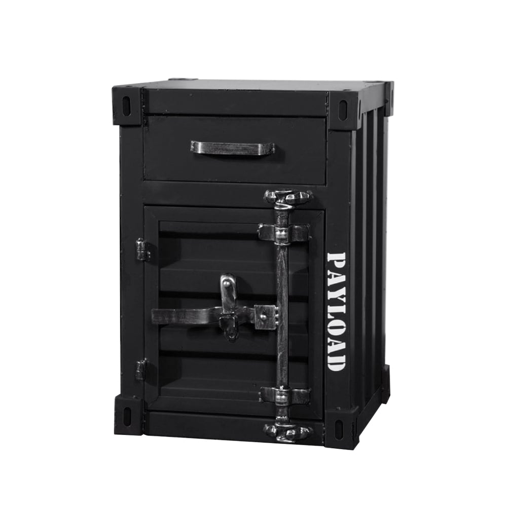 HMR - Ctainer Industrial Nightstand Retro Bedside Storage Cabinet with Door & Drawer
