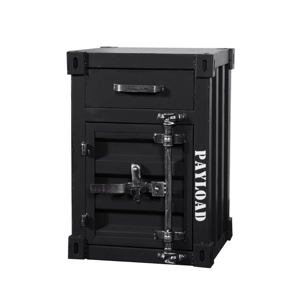 HMR - Ctainer Industrial Nightstand Retro Bedside Storage Cabinet with Door & Drawer