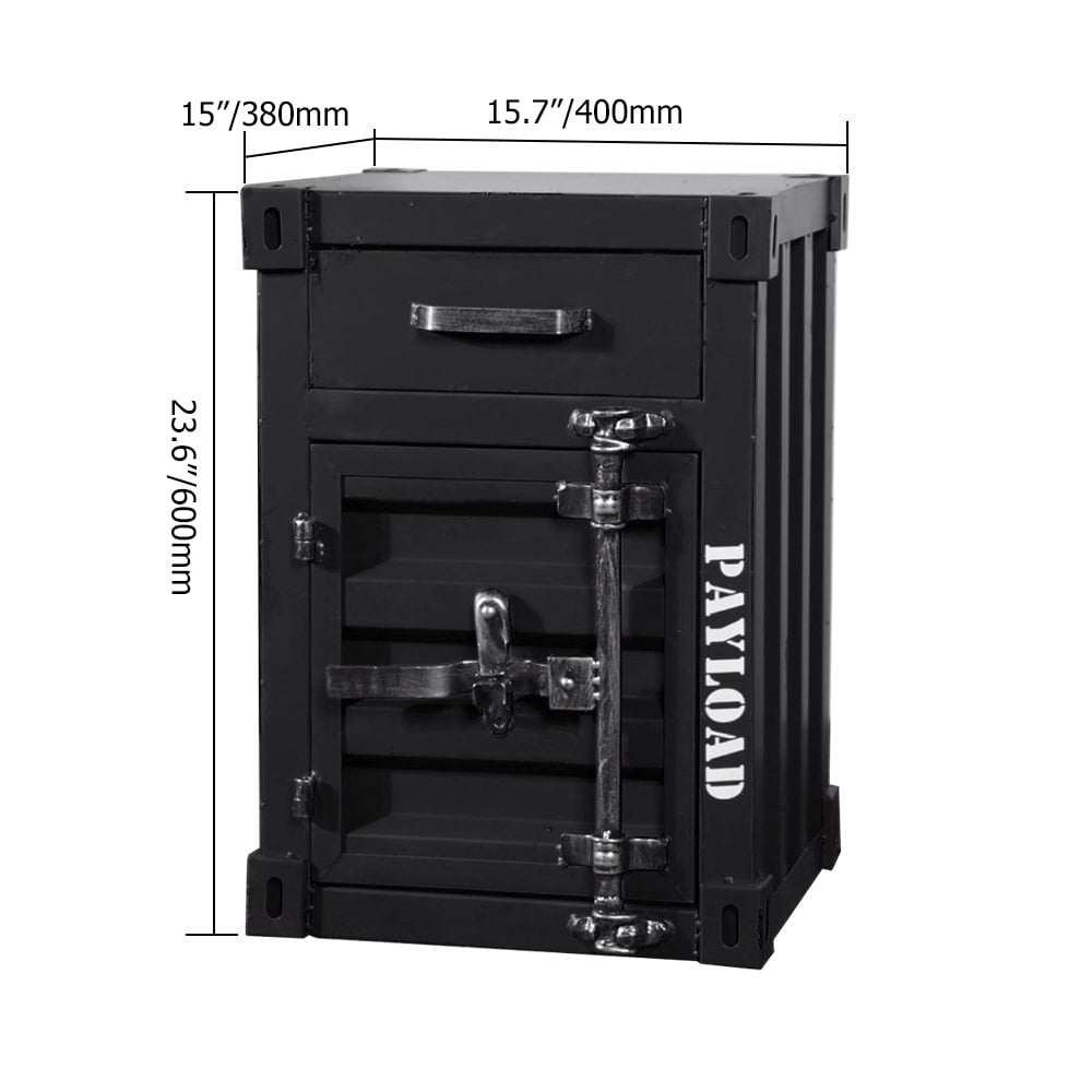 HMR - Ctainer Industrial Nightstand Retro Bedside Storage Cabinet with Door & Drawer