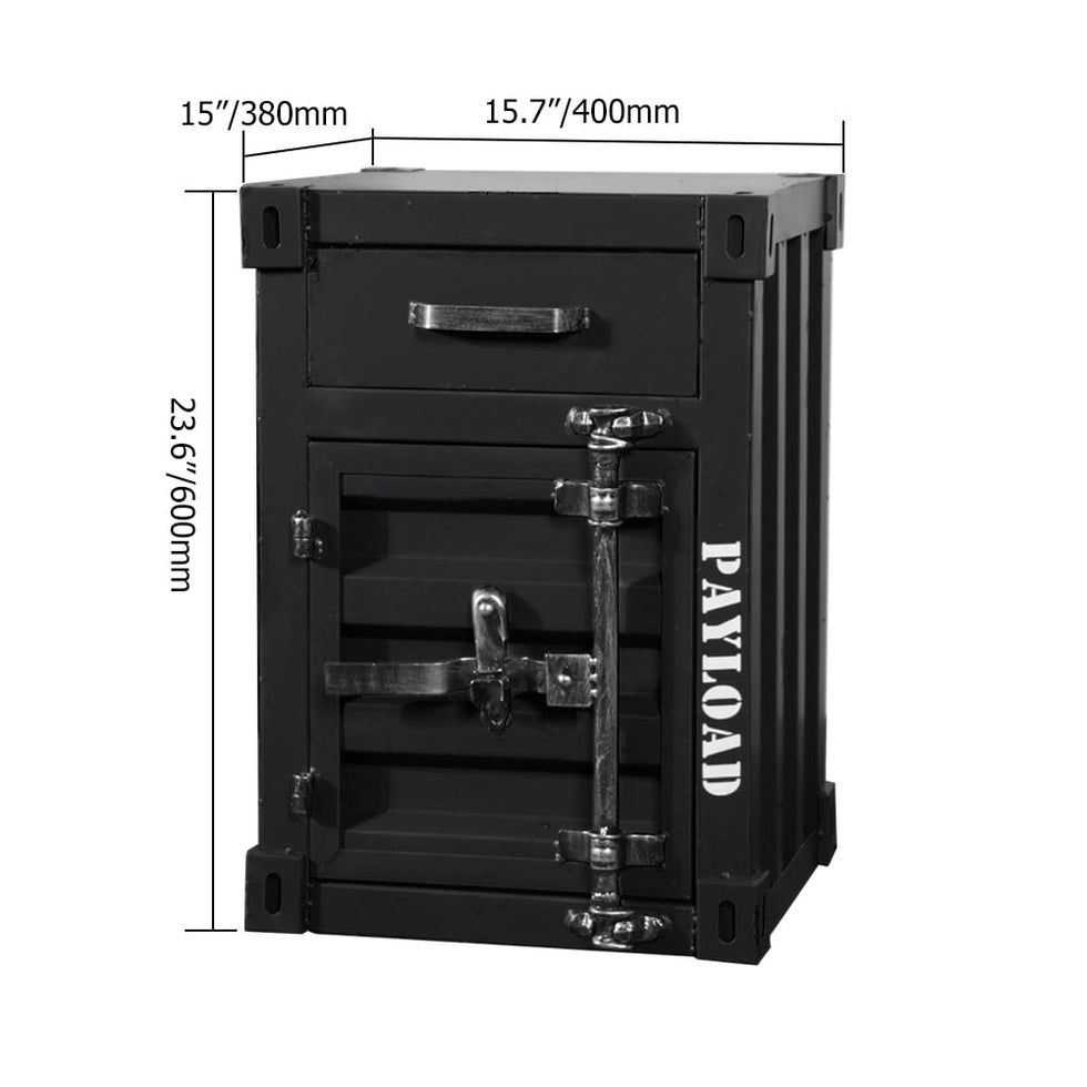 HMR - Ctainer Industrial Nightstand Retro Bedside Storage Cabinet with Door & Drawer