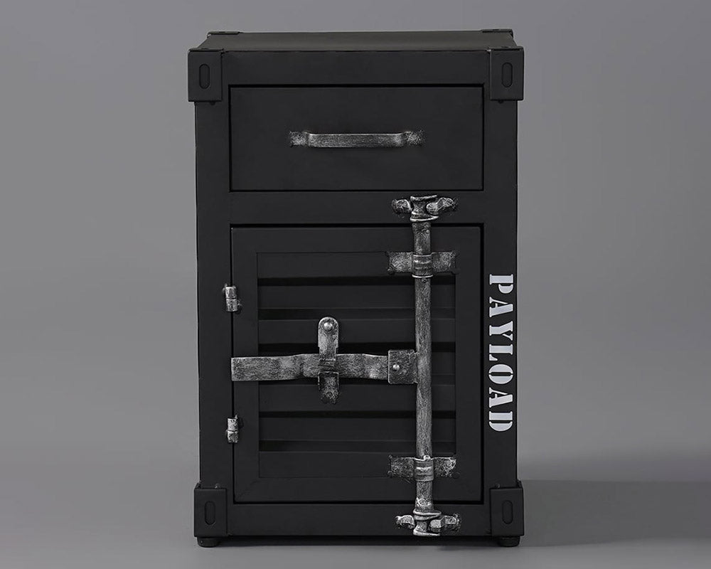 HMR - Ctainer Industrial Nightstand Retro Bedside Storage Cabinet with Door & Drawer