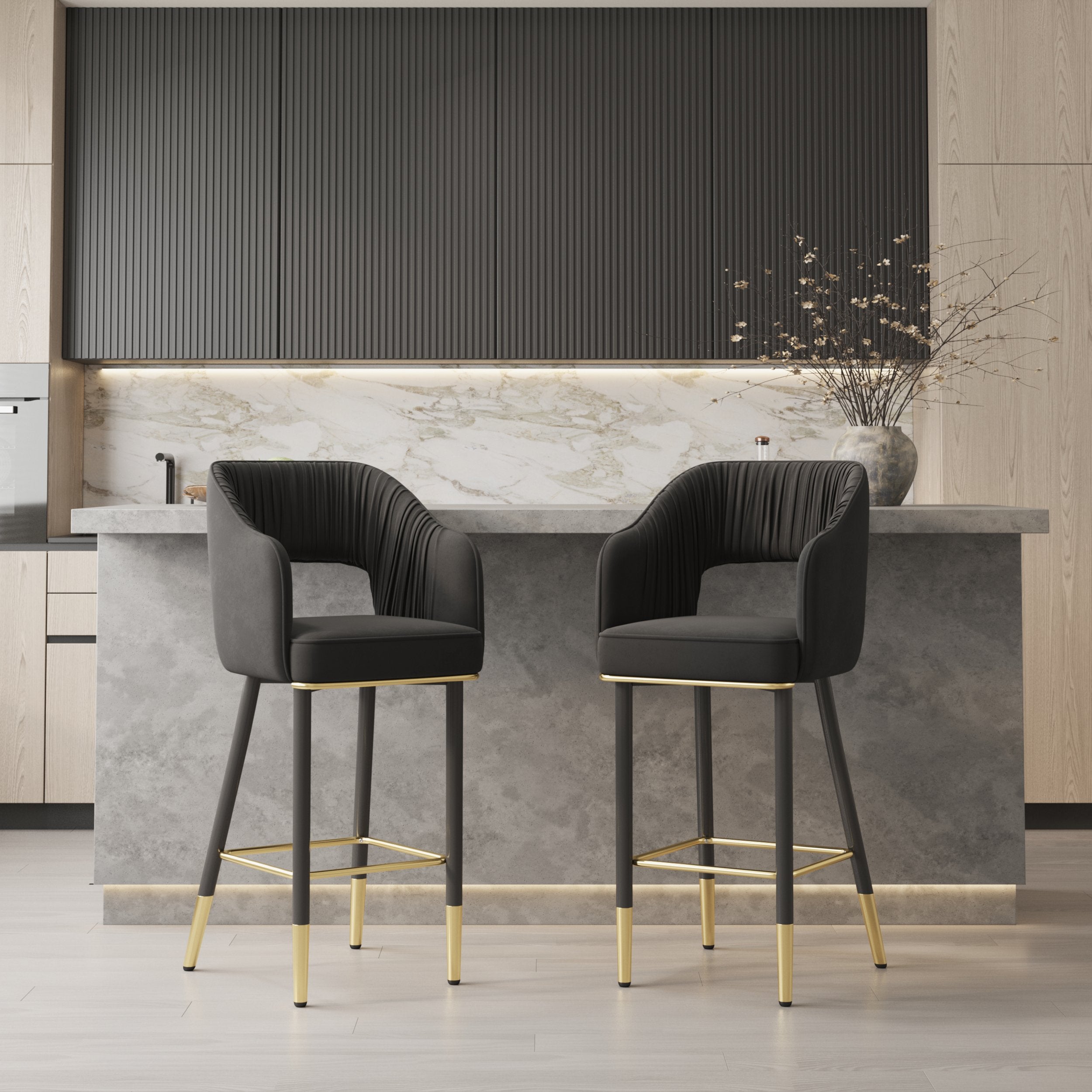 HMR - Modern 43" Bar Stools with Velvet Upholstery
