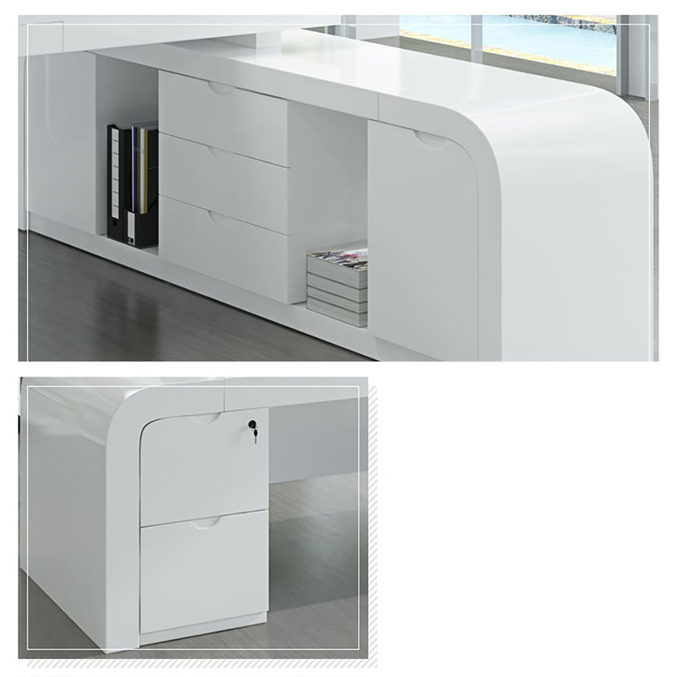 HMR - L-shaped Modern Executive Desk & Reclining Leather Office Chair