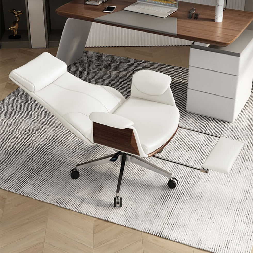 HMR - L-shaped Modern Executive Desk & Reclining Leather Office Chair
