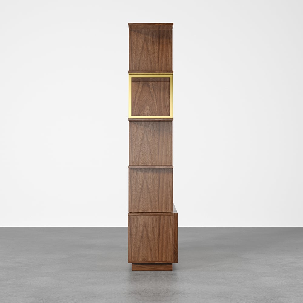 HMR - 5-Tier Wood Bookshelf with 2 Doors Modern Bookcase in Gold Finish