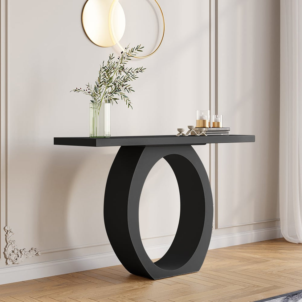 HMR - 39.4" Modern Console Table with Circle Base White Wooden Entryway Table