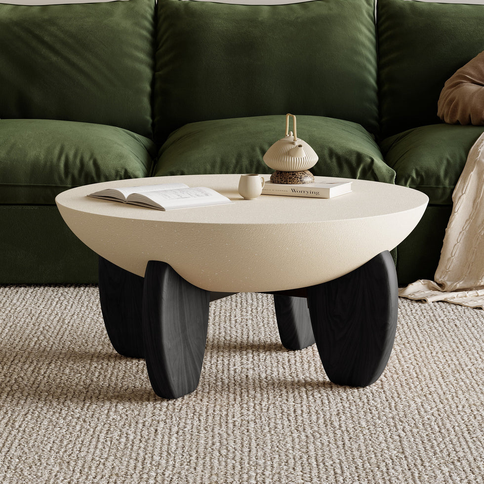 HMR - Curva Round Concrete Coffee Table with Wood Legs