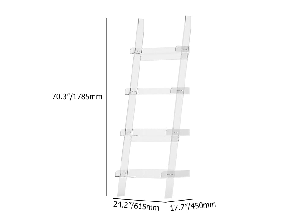 HMR - 4-Shelf Ladder Bookshelf Modern Bookshelf Acrylic Clear Ladder Bookcase