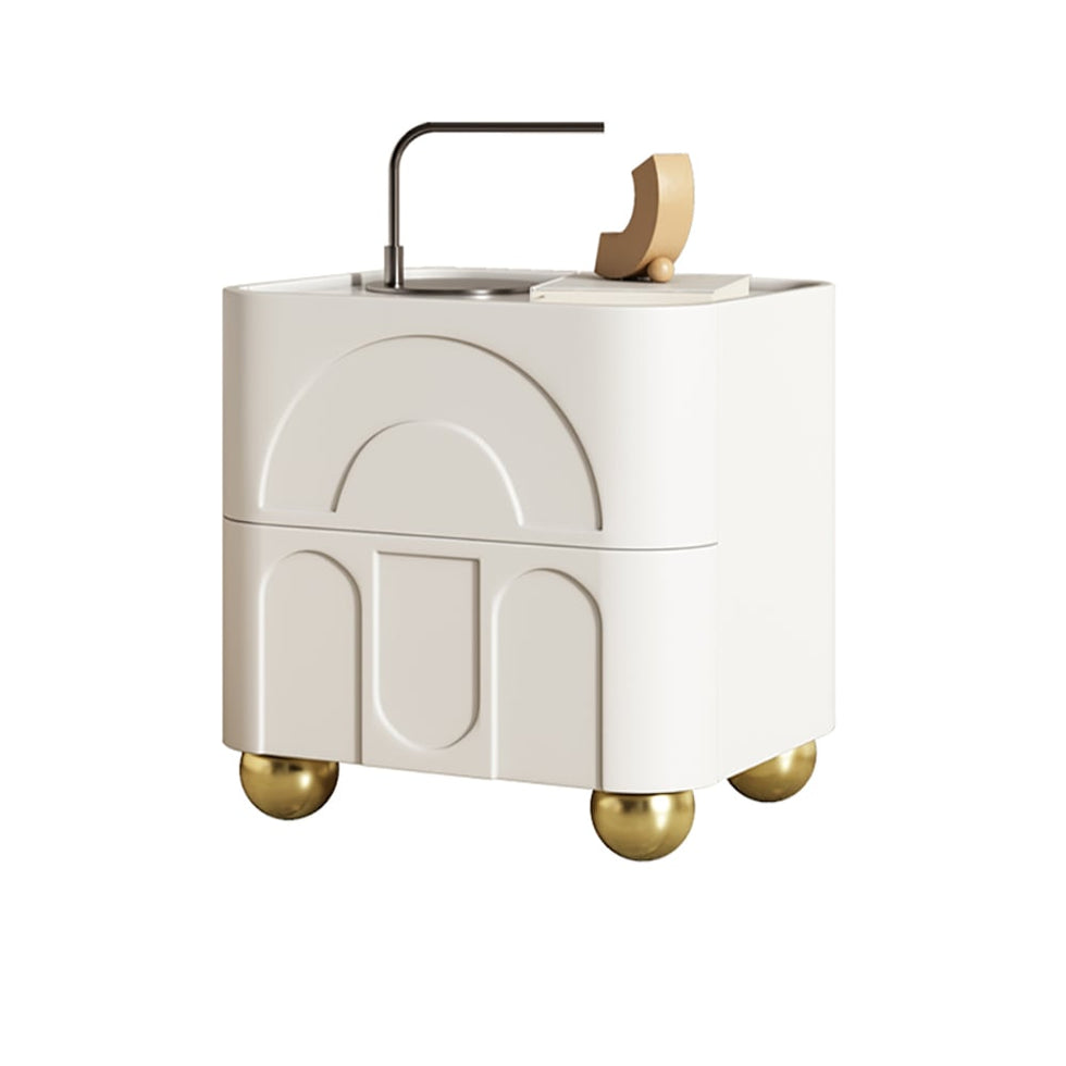 HMR - Modern White Smart Nightstand with Wireless Charger & Sintered Stone Top Bedside Table